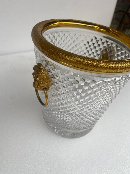 1950-70′ Crystal Champagne Bucket St Louis Style and Gilt Bronze With Lion Heads