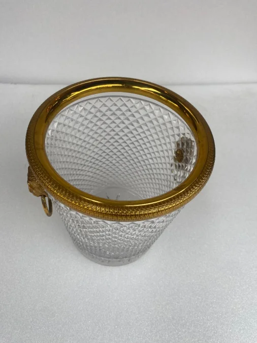 1950-70′ Crystal Champagne Bucket St Louis Style and Gilt Bronze With Lion Heads