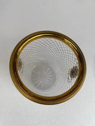 1950-70′ Seau a Champagne Cristal Style St Louis et Bronze Doré Aux têtes de Lion