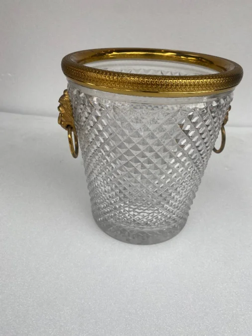 1950-70′ Crystal Champagne Bucket St Louis Style and Gilt Bronze With Lion Heads