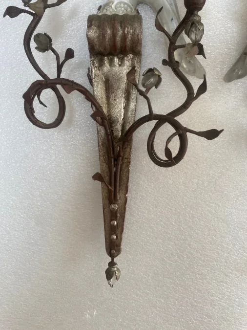 1970′ Pair Of Sconces With Parrots In Silver Wood And Patinated Iron Maison Banci Or Bagués