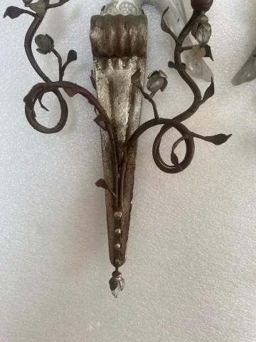 1970′ Pair Of Sconces With Parrots In Silver Wood And Patinated Iron Maison Banci Or Bagués