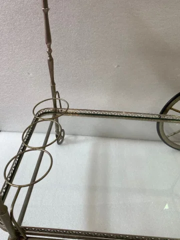 1950/70 Desserte Roulante Maison Jansen En Laiton Et Bronze Argenté