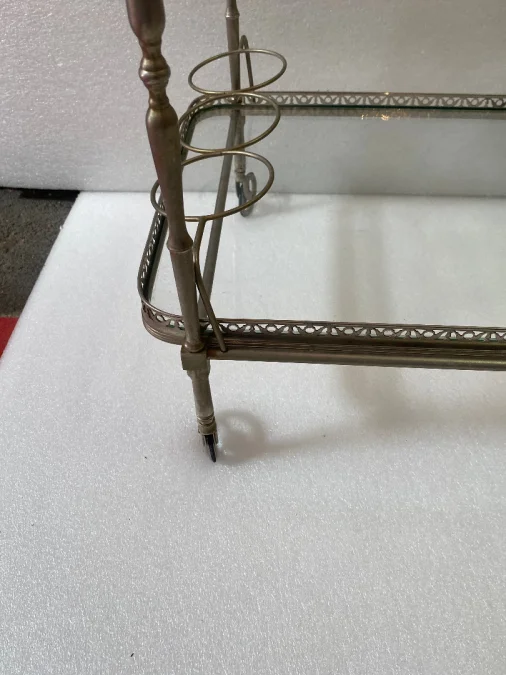 1950/70 Maison Jansen Rolling Trolley In Brass And Silver Bronze