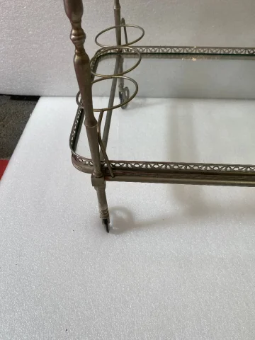 1950/70 Desserte Roulante Maison Jansen En Laiton Et Bronze Argenté