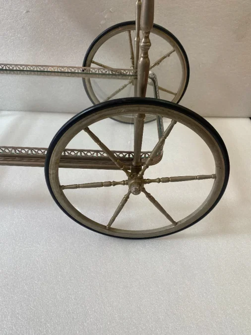 1950/70 Maison Jansen Rolling Trolley In Brass And Silver Bronze