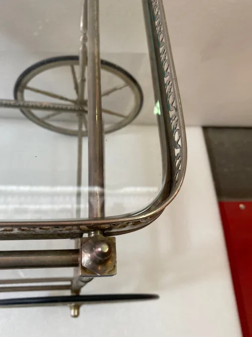 1950/70 Maison Jansen Rolling Trolley In Brass And Silver Bronze