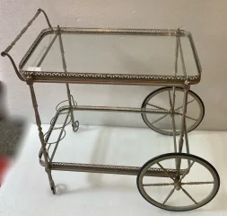 1950/70 Maison Jansen Rolling Trolley In Brass And Silver Bronze