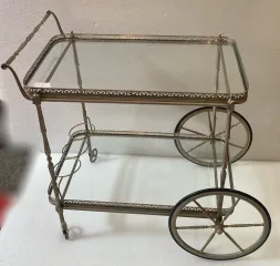 1950/70 Maison Jansen Rolling Trolley In Brass And Silver Bronze