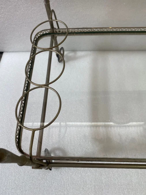 1950/70 Maison Jansen Rolling Trolley In Brass And Silver Bronze