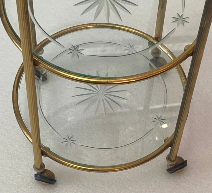 1950/70′ Rolling Server Round Bronze 4 Trays Maison Jansen Style