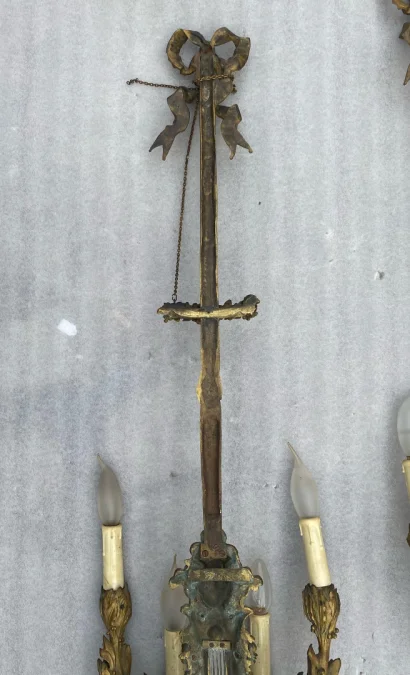 1890/1900′ Paire d’Appliques Style Louis 16 Bronze Doré D’Aprés Gouthiere