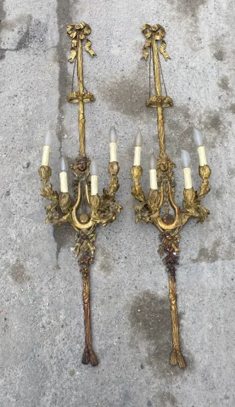 1890/1900′ Paire d’Appliques Style Louis 16 Bronze Doré D’Aprés Gouthiere