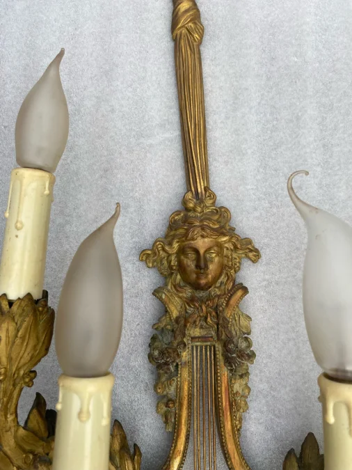 1890/1900′ Paire d’Appliques Style Louis 16 Bronze Doré D’Aprés Gouthiere
