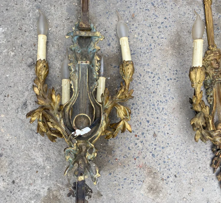 1890/1900′ Paire d’Appliques Style Louis 16 Bronze Doré D’Aprés Gouthiere