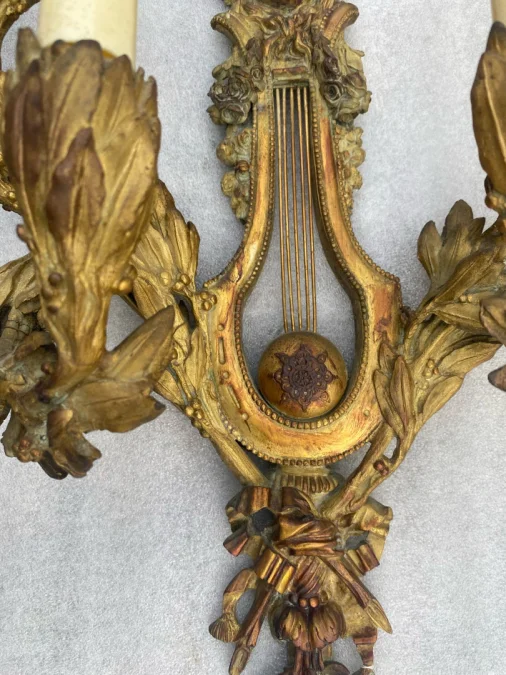 1890/1900′ Paire d’Appliques Style Louis 16 Bronze Doré D’Aprés Gouthiere