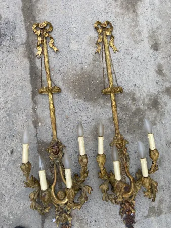 1890/1900′ Paire d’Appliques Style Louis 16 Bronze Doré D’Aprés Gouthiere