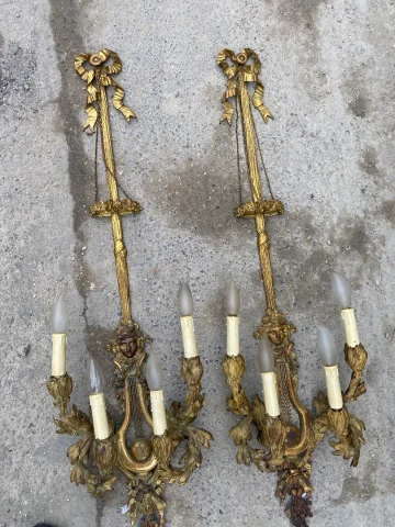 1890/1900′ Paire d’Appliques Style Louis 16 Bronze Doré D’Aprés Gouthiere