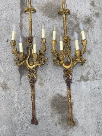 1890/1900′ Paire d’Appliques Style Louis 16 Bronze Doré D’Aprés Gouthiere