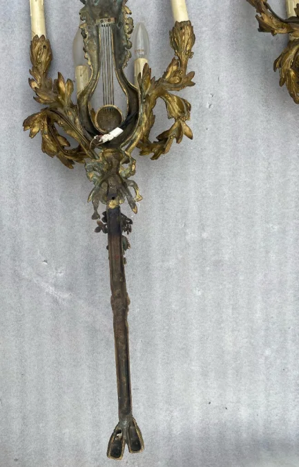 1890/1900′ Paire d’Appliques Style Louis 16 Bronze Doré D’Aprés Gouthiere