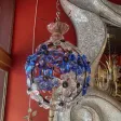 1970′ Lustre Ou Lanterne à Décor de Fleurs et Feuilles en Métal Doré Et Verre Coloré Bleu Maison Baguès Ou Banci
