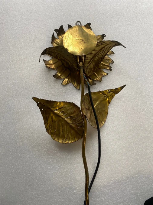 1970′ Applique Au Tournesol Laiton Patiné Signée P.MAS-ROSSI H 64 cm