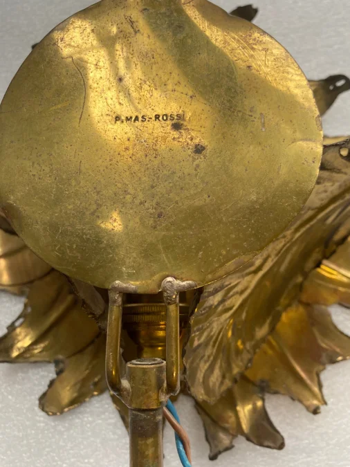 1970′ Applique Au Tournesol Laiton Patiné Signée P.MAS-ROSSI H 64 cm