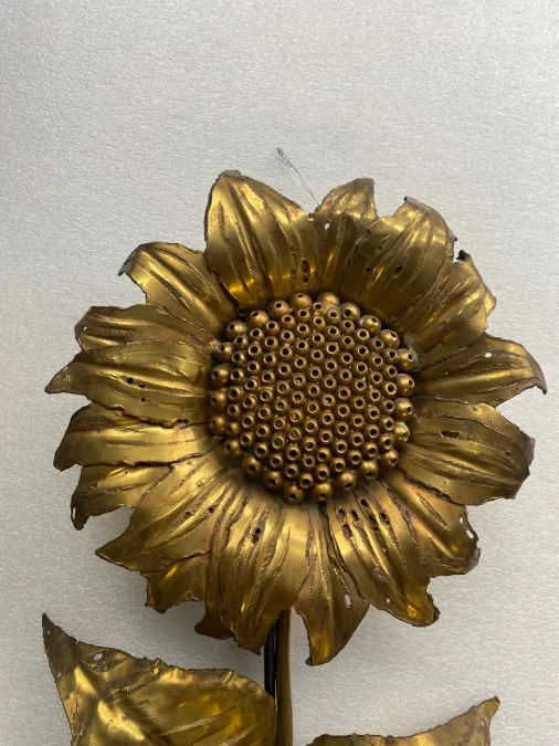 1970′ Applique Au Tournesol Laiton Patiné Signée P.MAS-ROSSI H 64 cm