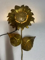 1970′ Applique Au Tournesol Laiton Patiné Signée P.MAS-ROSSI H 64 cm