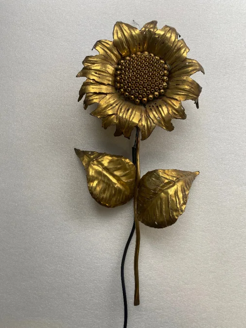 1970′ Applique Au Tournesol Laiton Patiné Signée P.MAS-ROSSI H 64 cm
