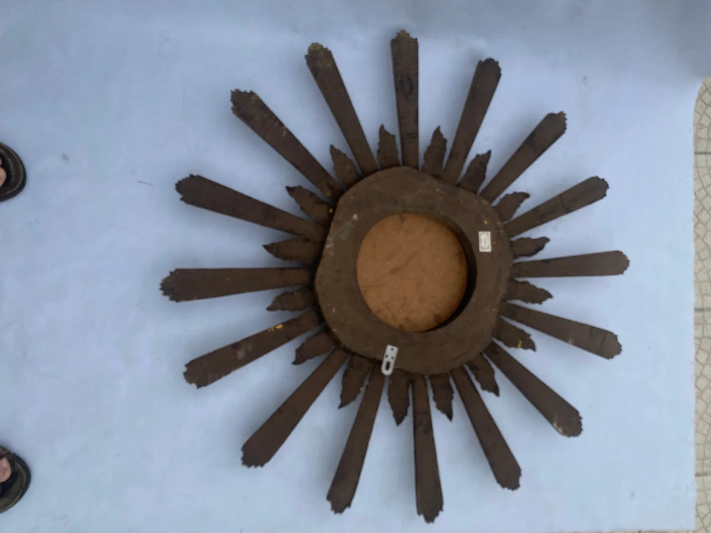 1950/70′ Patinated Convex Golden Wood Sun Mirror With Mirror Inlays