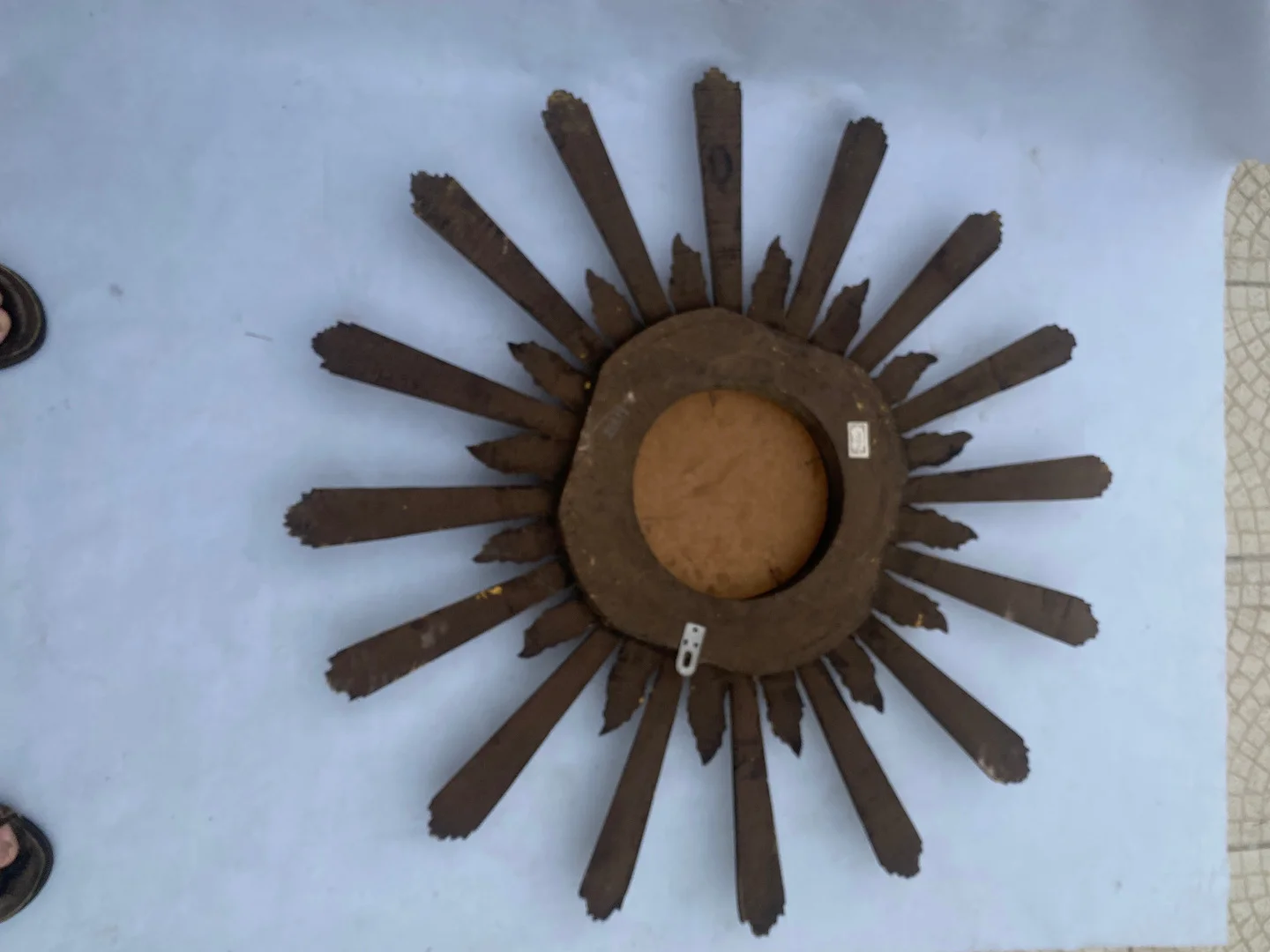1950/70′ Patinated Convex Golden Wood Sun Mirror With Mirror Inlays