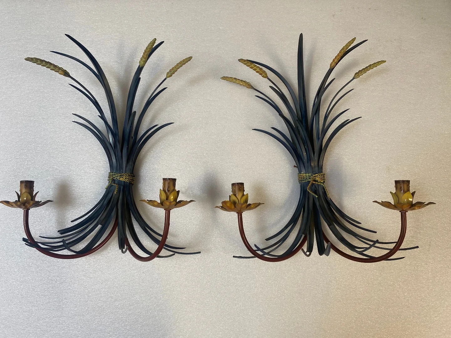 1970′ Pair Of Sheaf Of Wheat Sconces In Painted Metal