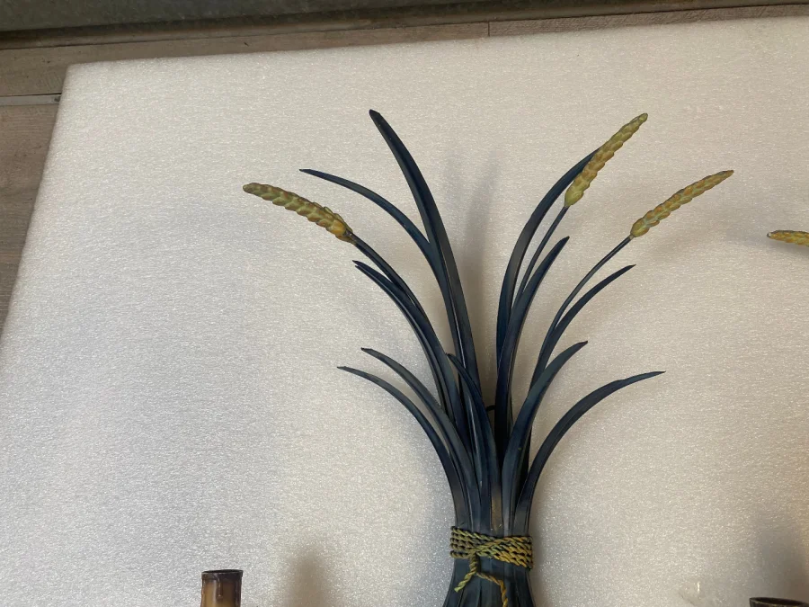 1970′ Paire D’ Appliques Gerbe De Blé En Metal Peint