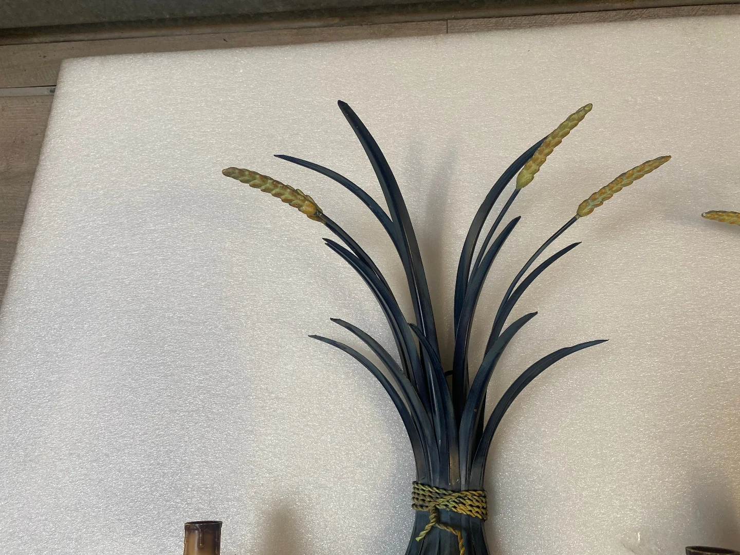 1970′ Paire D’ Appliques Gerbe De Blé En Metal Peint