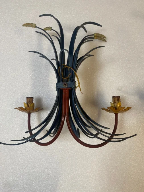 1970′ Paire D’ Appliques Gerbe De Blé En Metal Peint