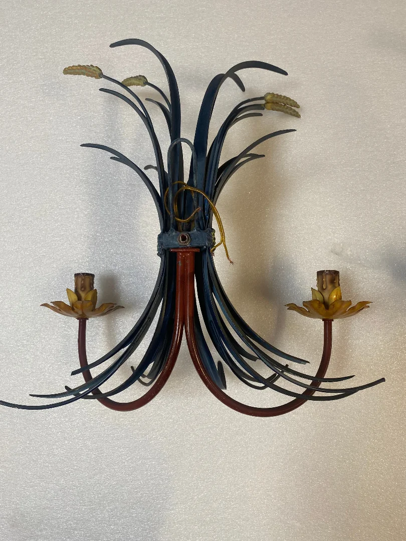 1970′ Paire D’ Appliques Gerbe De Blé En Metal Peint
