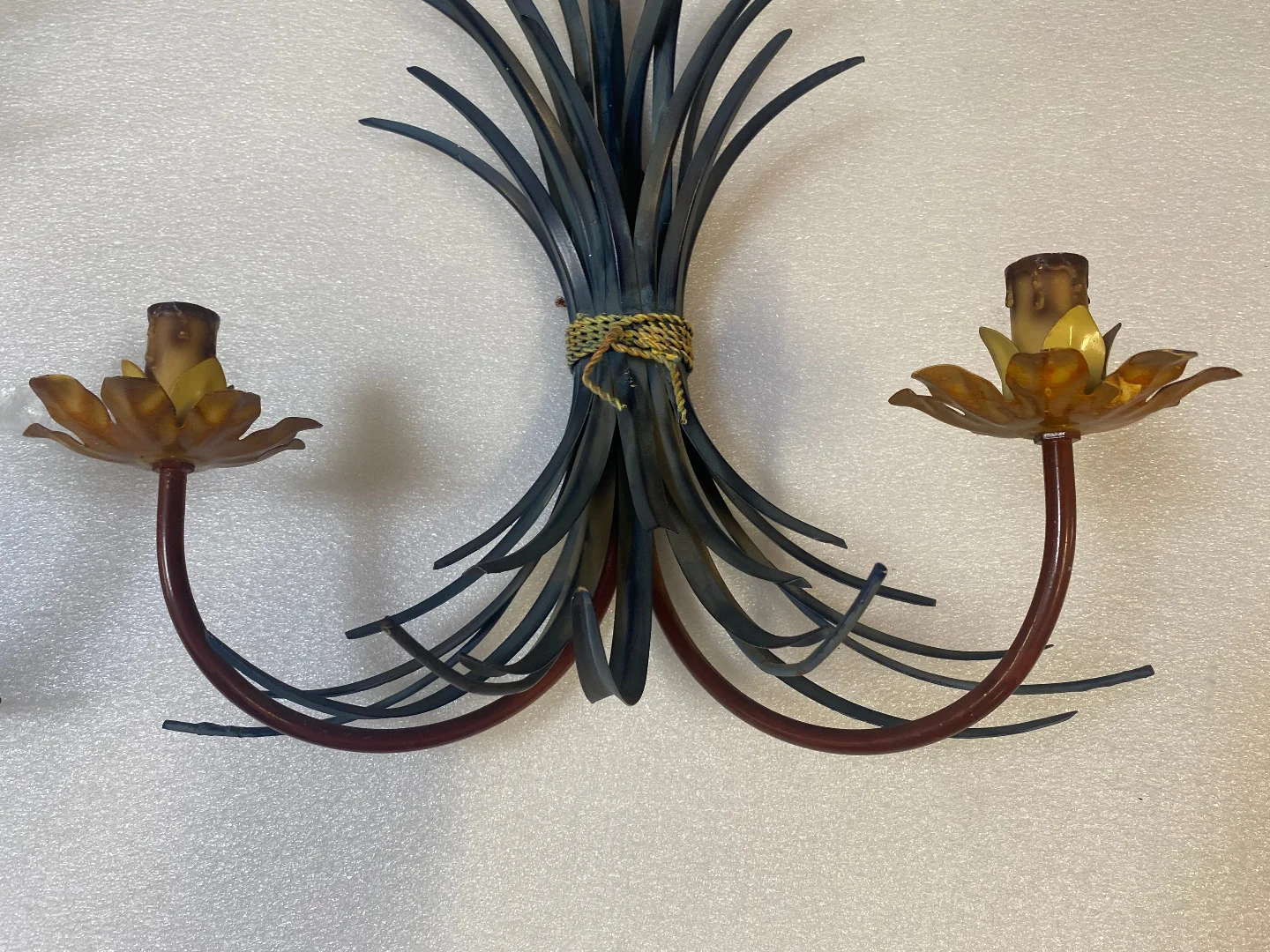 1970′ Paire D’ Appliques Gerbe De Blé En Metal Peint