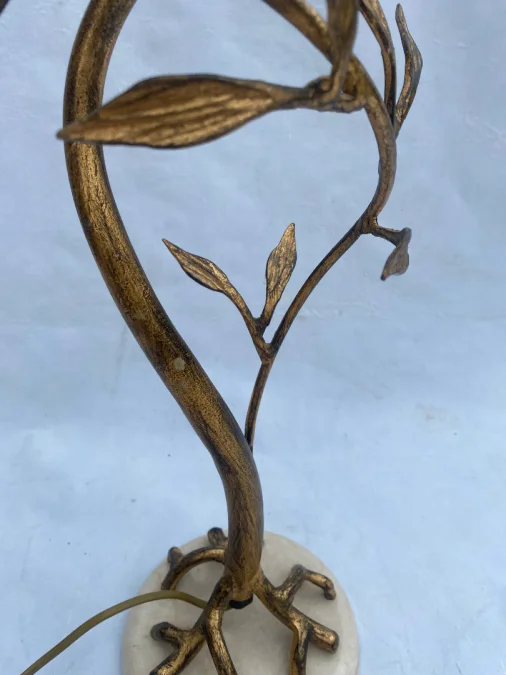 1970/80′ Lampe Decor Vegetal En Metal Doré Signée Banci