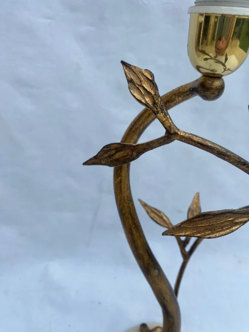 1970/80′ Lampe Decor Vegetal En Metal Doré Signée Banci
