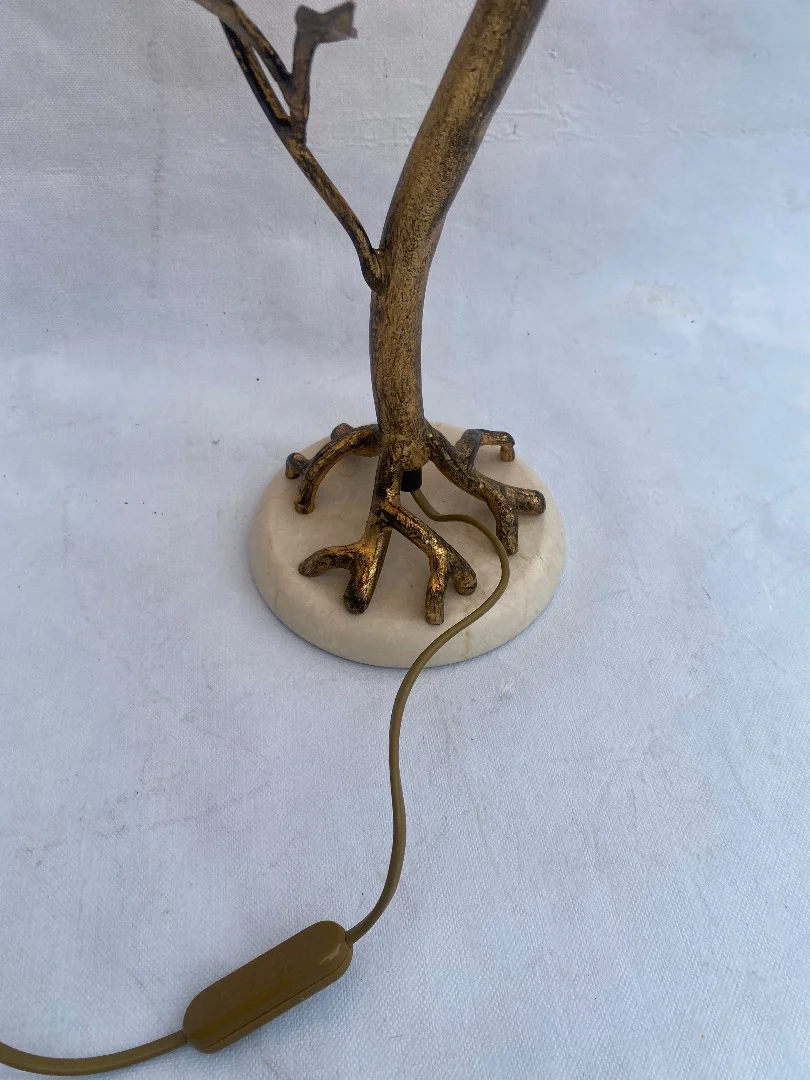 1970/80′ Lampe Decor Vegetal En Metal Doré Signée Banci