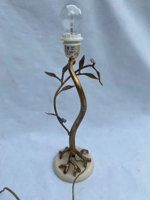 1970/80′ Lampe Decor Vegetal En Metal Doré Signée Banci
