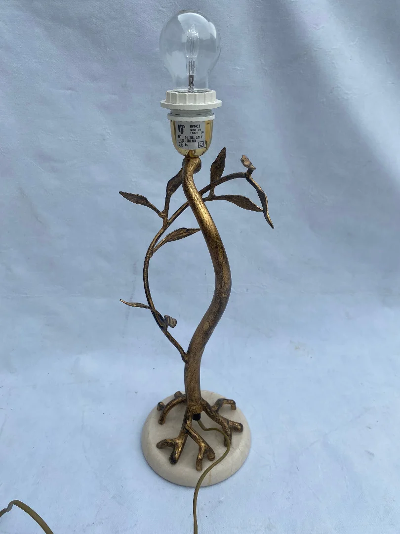 1970/80′ Lampe Decor Vegetal En Metal Doré Signée Banci
