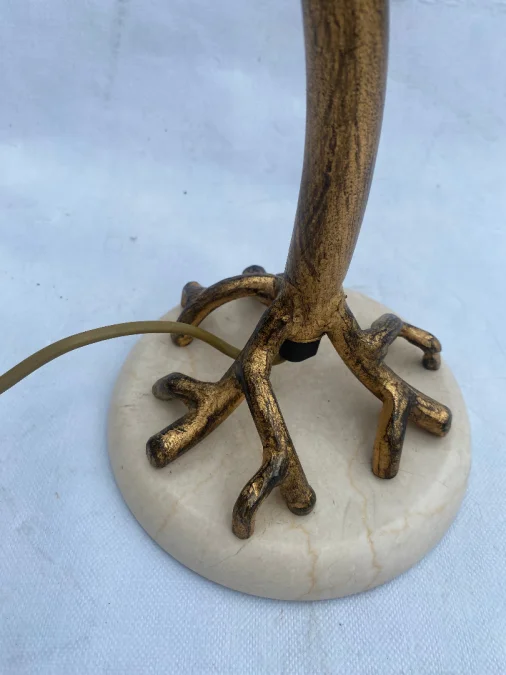1970/80′ Lampe Decor Vegetal En Metal Doré Signée Banci