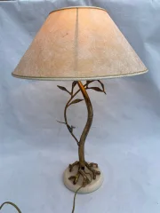 1970/80′ Lampe Decor Vegetal En Metal Doré Signée Banci