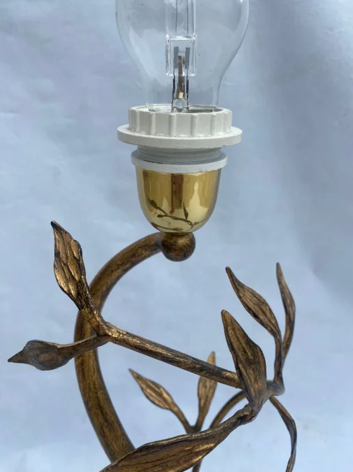 1970/80′ Lampe Decor Vegetal En Metal Doré Signée Banci