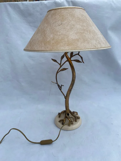 1970/80′ Lampe Decor Vegetal En Metal Doré Signée Banci