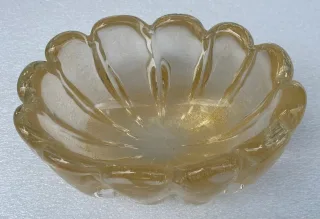 1970′ Vasque Cristal Murano Avec Paillons D’ Or Signés Archimede Seguso Murano