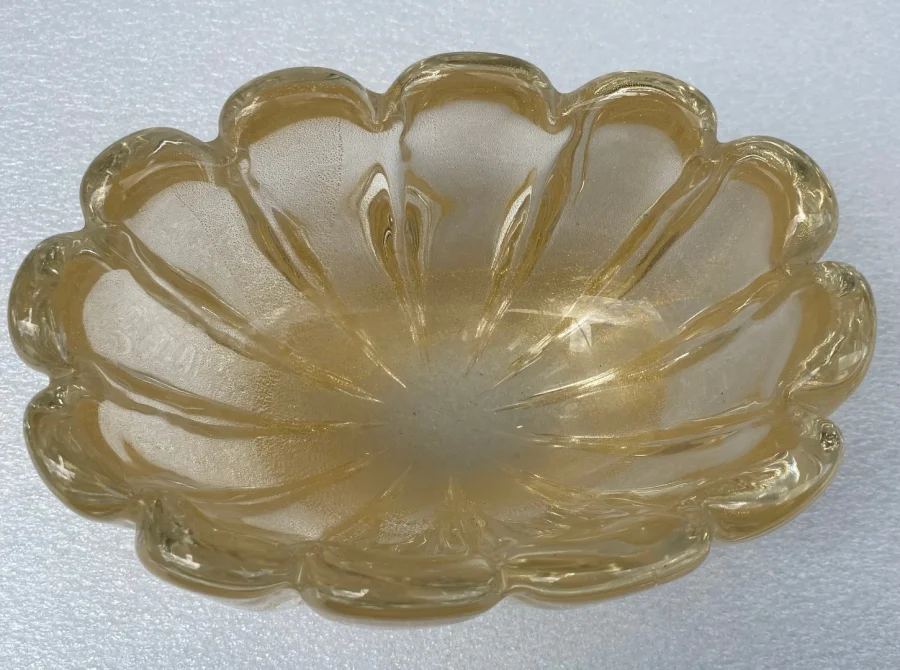 1970′ Vasque Cristal Murano Avec Paillons D’ Or Signés Archimede Seguso Murano