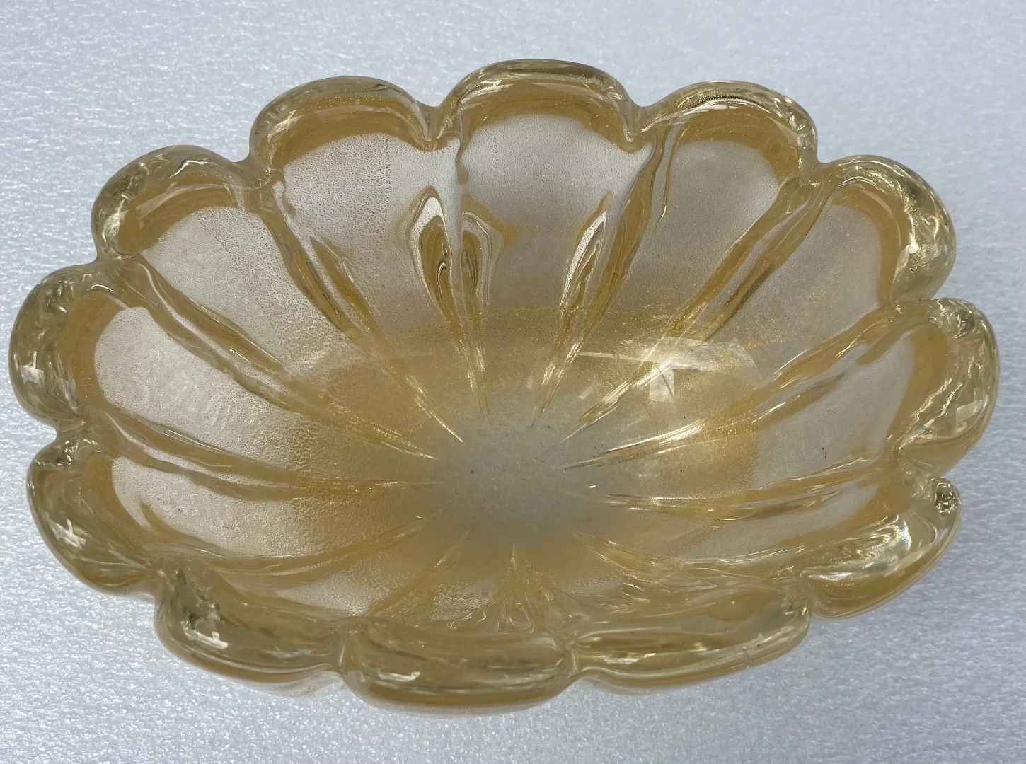 1970′ Vasque Cristal Murano Avec Paillons D’ Or Signés Archimede Seguso Murano